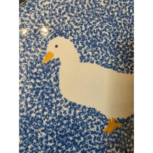 Vtg Ovenware Duck Blue White Spongeware Tart Plate Dish 11.75" Round Grandmacore - Picture 6 of 7
